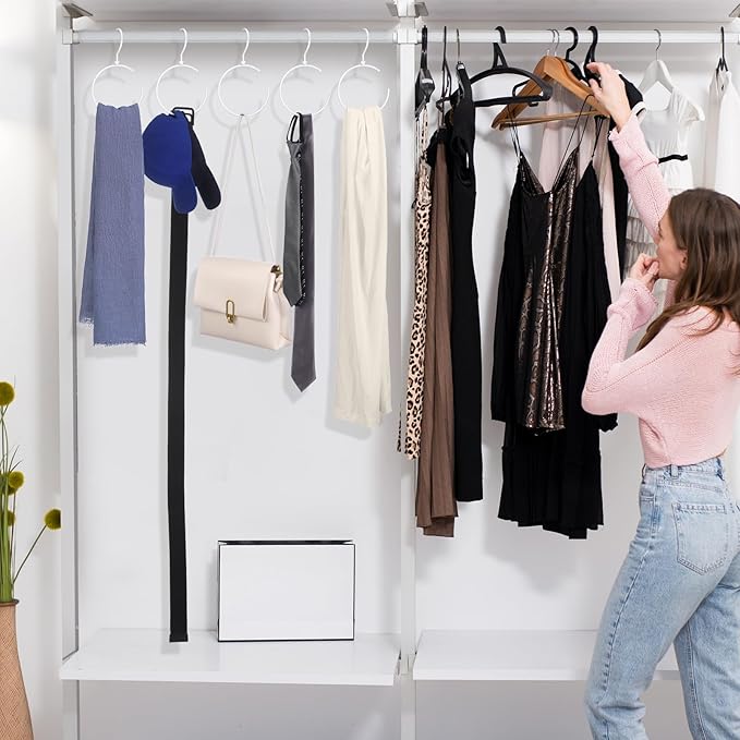 4 Pack Belt Hangers for Closet Rotatable Belt Ring Hook Tie Rack Holders Closet Hanger Organizer for Ties Scarves Baseball Cap Wardrobe Accessory Storage(White)