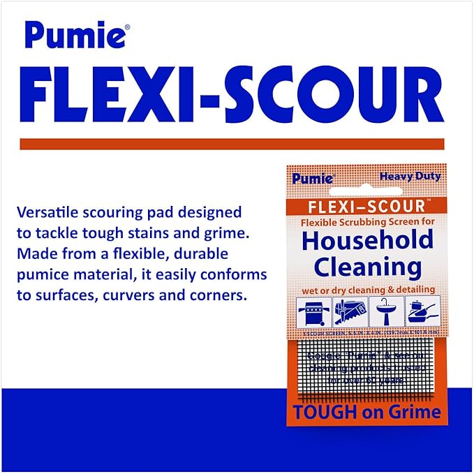 PUMIE Flexi Scour, 3-Pack 5.5 x 4 Flexible Scrubbing Screen for Household Cleaning, Flexible Scouring Pad Abrasive Grit Screen for Grills, Remove Stubborn Stain, Grime, Carbon, Rust, Scale -FLEX-12 C