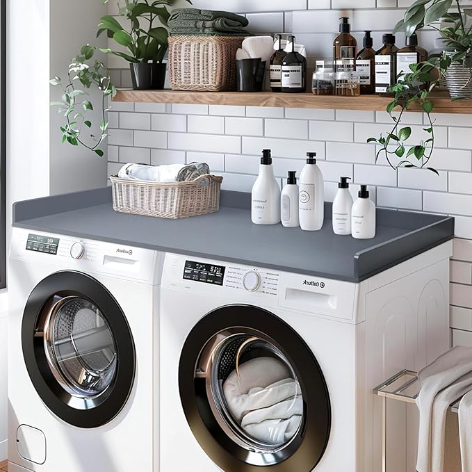 Washer Dryer Countertop, 27.5" x 54" Bamboo Washer and Dryer Countertop for Laundry Room Organization (Gray)