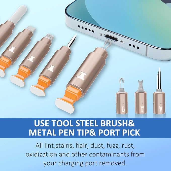 Ordilend for iPhone Cleaning Kit for Charging Port Cleaner, Multi-Tool iPhone Cleaner Repair Lightning Cable, Cell Phone Cleaning Kit for iPad, Connector, Speaker with Storage Case, Desert Titanium