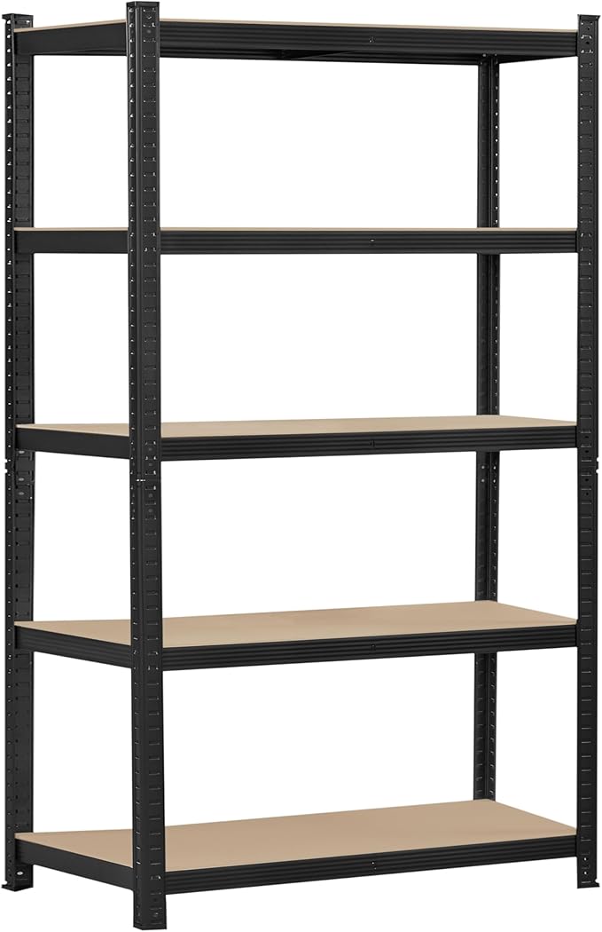 Topeakmart 5-Tier Utility Shelves, Metal Storage Shelves Garage Shelving Unit Adjustable Garage Storage Shelves Storage Racks Heavy Duty Shed Shelving- Black, 35.5 x 16 x 71 Inch
