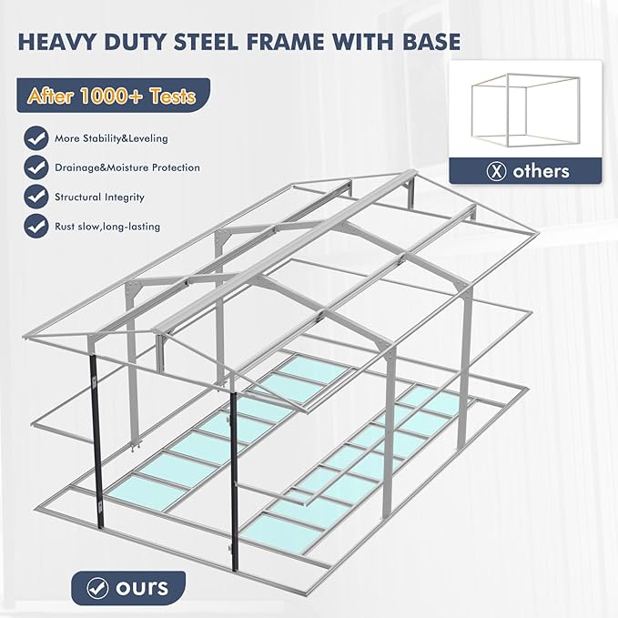 10x16 FT Metal Outdoor Storage Shed with Unique Floor Base Clear Roof Window Lockable Double Door Vent Heavy Duty Reinforced Frame Waterproof Sheds for Garden Large Lawnmower Tool,Dark Grey