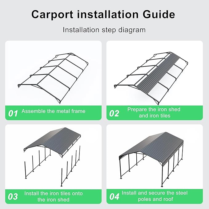 12x20 Heavy-Duty Metal Carport, Outdoor Galvanized Steel Shelter for Pickup Trucks, Motorcycles, Boats, Cars & Tractors