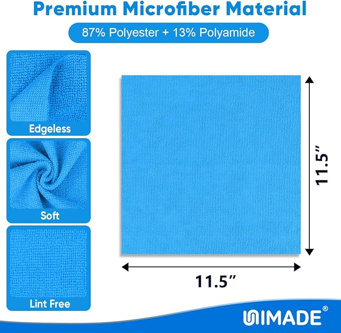 Shop Towels Rags, 150 Pack Reusable Shop Rags Bulk Microfiber Cleaning Cloth Lint Free Cleaning Towels for Car Kitchen Automotive Bar Mechanic Restaurant Garage, 11.5"x 11.5", Blue