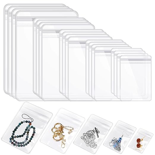 Spakon 160 Pcs Clear PVC Jewelry Bags 5 Sizes Plastic Transparent Zipper Jewelry Bag Anti Tarnish Plastic Small Storage Bags for Holding Rings Earrings