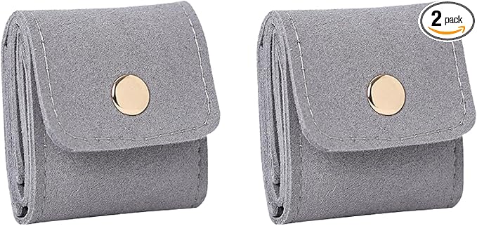 2Pcs Travel Jewelry Case, Mini Jewelry Travel Case Mini Travel Jewelry Portable Foldable, Travel Jewelry Roll Bag with Buckle For Earrings, Rings, Necklaces. (Grey)