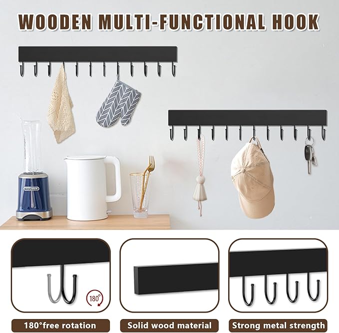 2-Pack Wall-Mounted Necklace Organizer,Wooden Jewelry Hanger with 24 Hooks,Self-Adhesive Jewelry Organizer and Storage,Necklace Holder Wall Mount