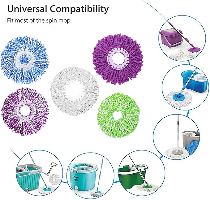 5 Replacement Mop Micro Head Refill for 360° Spin Magic Mop-Microfiber Replacement Mop Head-Round Shape Standard Size
