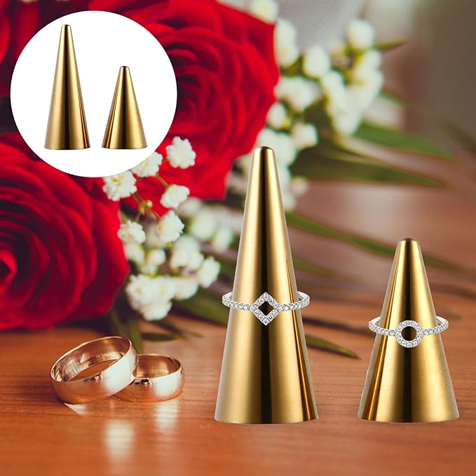 Happyyami 2 Pcs Large and Small Cone Ring Display Stands Jewelry Ring Storage Rack Holder for Home Organizer Accessory Display