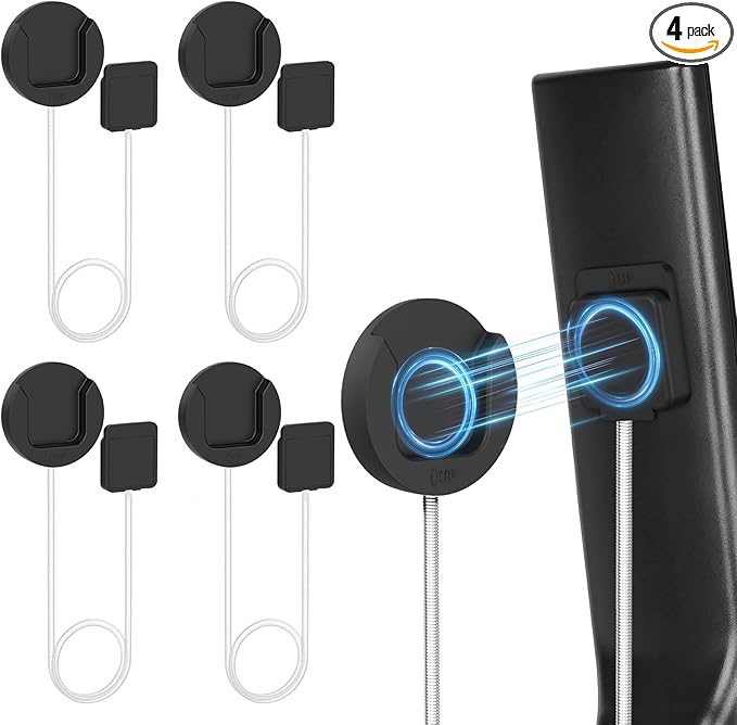 6.5 Ft Magnetic Remote Control Holder, 4 Pack Stretchy Remote Control Tether Wall Mount with Adjustable Leash and Strong Double N52 Magnets for TV/AC/Light/Fan, Home & RV Organizer Supply