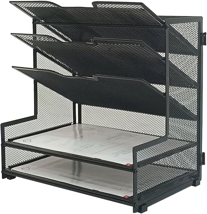 5-Tier Metal Desk Organizer, Office Desk Paper Organizer for Home Office, Black