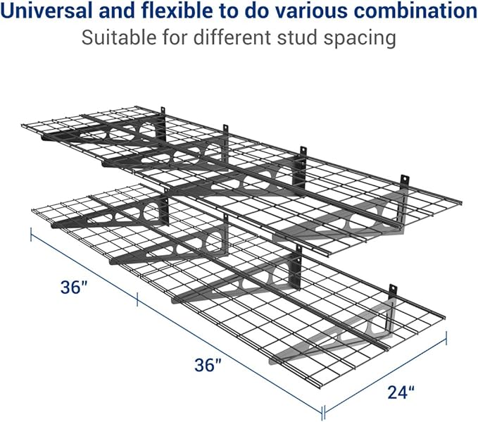 FLEXIMOUNTS WR26B-SBA 2' x 6' Wall Shelf Garage Storage Rack (2 Pack), Black, 24" x 72"