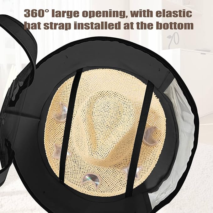STARGAZ Oversized Clear Hat Storage Bag, Hat boxes for women storage, Cowboy hat storage, Hat accessories, hat organizer for closet, hat travel case with Handle, Holds Up to 10 Hats(Black 2 Pack)
