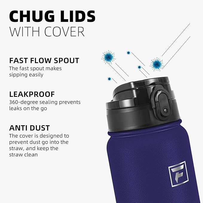 Fanhaw 32 Oz Insulated Stainless Steel Vacuum Water Bottle with Anti-Dust Pop-Open Lid - For Kids, Women, Men | Leak & Sweat Proof (Purple Green)