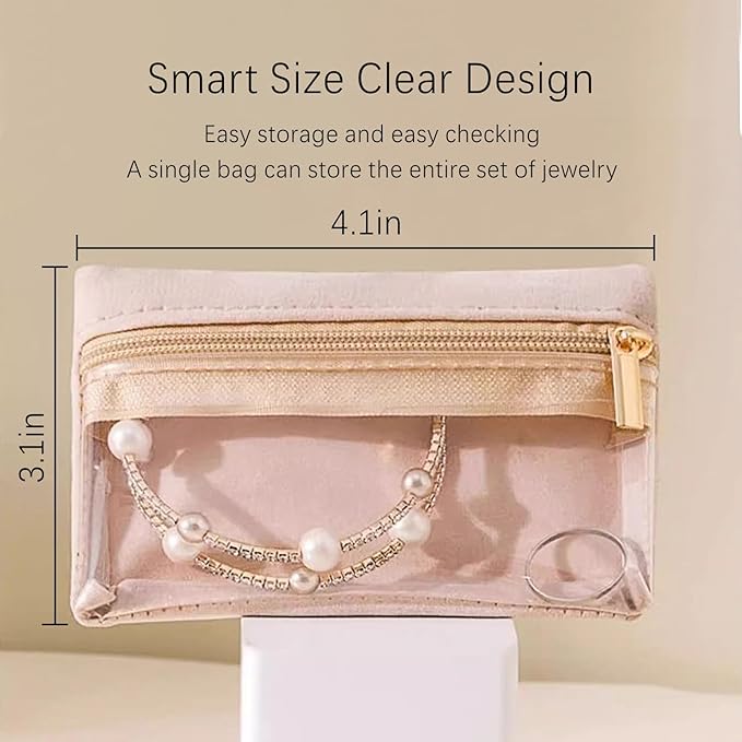 Small Jewelry Pouch Travel Organizer Bags with Soft Velvet and Zipper, 6PCS Pocket Storage Bag Case Purse Organizer for Women Girl Grandma Gift（ beige）