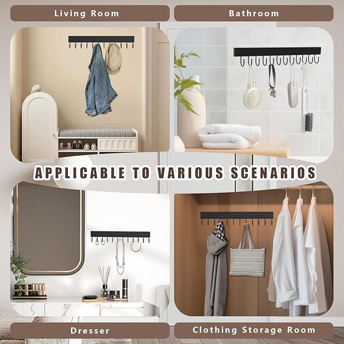 2-Pack Wall-Mounted Necklace Organizer,Wooden Jewelry Hanger with 24 Hooks,Self-Adhesive Jewelry Organizer and Storage,Necklace Holder Wall Mount