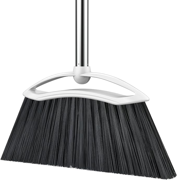 Heavy Duty Broom, 54-inch Adjustable Long Handle Angle Brooms Large Brooms for Sweeping Indoor and Outdoor Commercial Broom for Home Kitchen Patio Garage Porch Courtyard Classroom, White