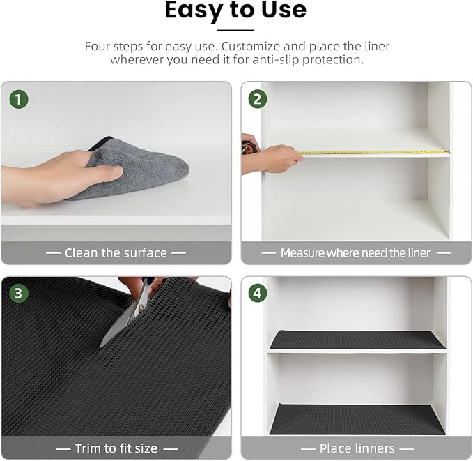 BAGAIL Drawer and Shelf Liner, 17.5 in X 10 Ft Non-Adhesive Shelf Liners for Kitchen Cabinets, Thick Strong Grip Liners for Desk, Shelves, Bathroom Drawers, Cabinet Protection - Black