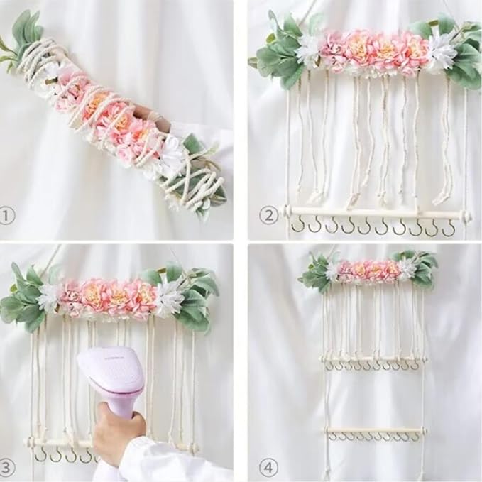 Hanging Hair Accessories Organizer, Hair Clips Storage Holder, Hair Bow Holder Organizer, Headband Holder, Hair Accessories Storage Display Wall Hanging Decor for Women Girls Room Closet Door(Pink)