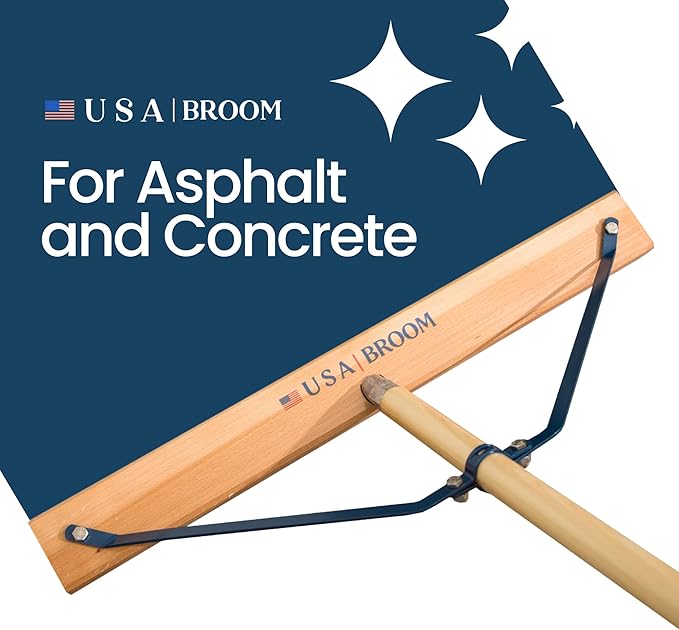 1-Pack - 24" Heavy Duty Outdoor Push Broom with 60" Handle. Ideal for Asphalt, Concrete & Heavy Debris. Durable American Made Steel Brackets-Stainless Steel Hardware. No Plastic. 100% USA Made