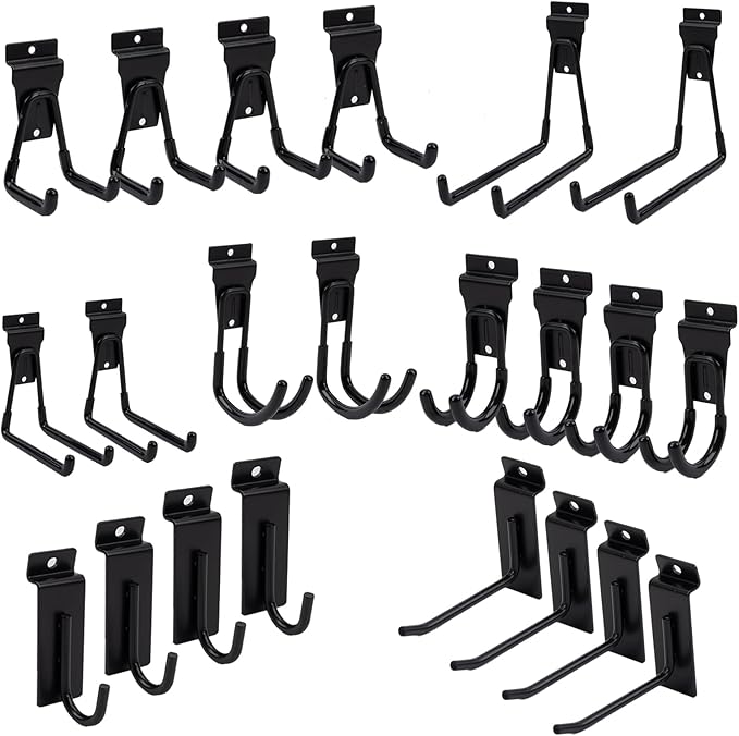 Slatwall Accessories 22 PCS Heavy Duty Garage Hooks Slatwall Panel Hooks Slat Wall Hanging Hook for Bike Ladder Garage Storage System Accessory Multi Size Utility