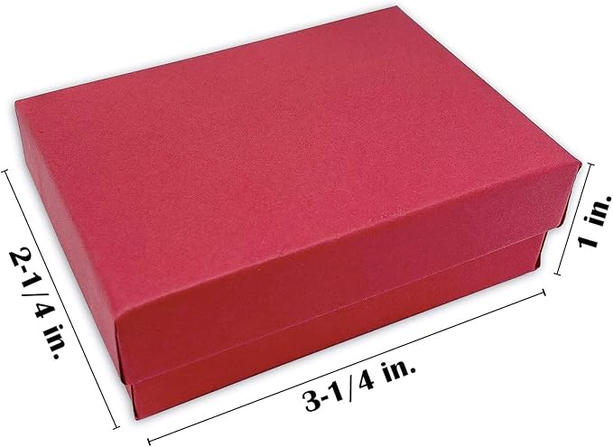 12 Pack Matte Red Cotton Filled Color Paper Cardboard Jewelry Box for Necklace, Ring, Earring, Pendant, Pocket Watch, Body Jewelry. Size-3 1/16" x 2 1/8" x 1" - by R J Displays