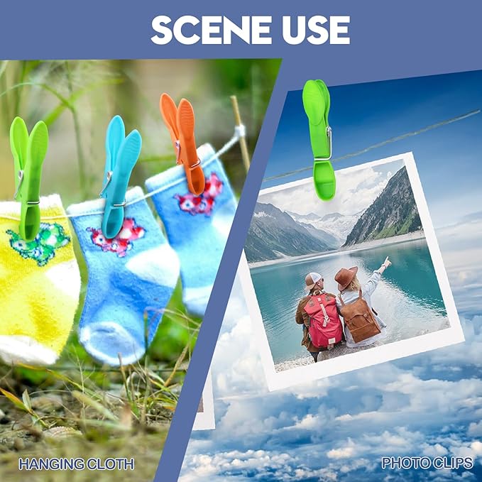 Colorful Plastic Clothespins, Heavy Duty Laundry Clothes Pins Clips with Springs, Air-Drying Clothing Pin Set(24 Pack)