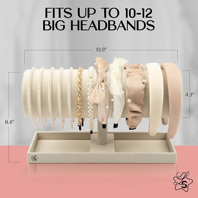 LS Lulu & Summer Headband Holder Organizer - Storage Stand Display Rack for Headbands, Hairband, Disney Ear, Tiara and Hair Accessories in Women and Girls Room (Cream/Off White)