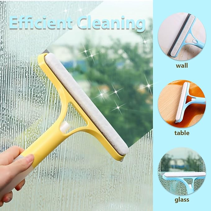 3 in 1 Window Cleaning Scraper Shower Squeegee for Glass Doors Mirror with Sprayer Squiggy for Windshield Cleaner Tool Washing Spray Home Floor Scraper(Blue)
