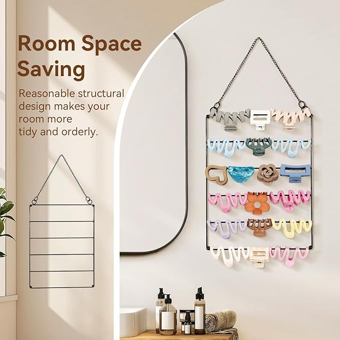 SNOWSTAR Hair Claw Clip Organizer,5-Tier Wall Hanging Hair Clip Holder and Storage for Women Girls,Claw Clip Hanger Home Decor for Wall,Door,Closet