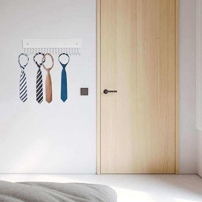 Wall-Mounted Tie Rack and Belt Organizer Rotating Beechwood Belt Storage Hook for Entryway and Closet Space-Saving Accessory Organizer