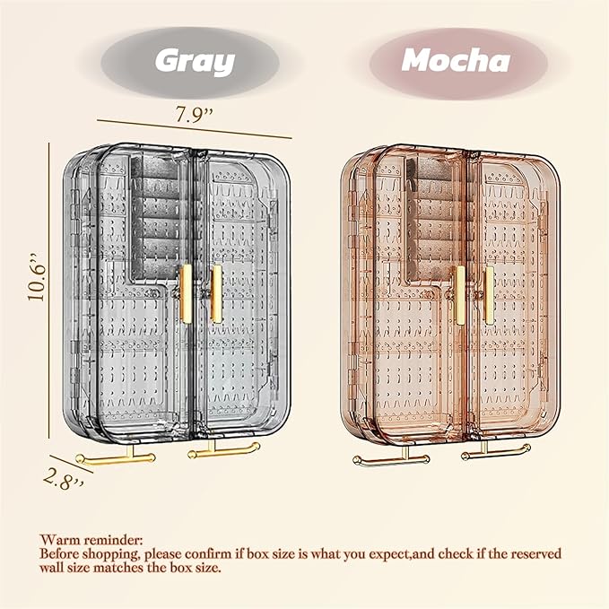 Wall Mounted Jewelry Organizer, No Punching Installation, Hanging Jewelry Organizer Box and Storage Case, Necklace Earring Holder Organizer Wall for Women Teen Girls (Mocha Brown)