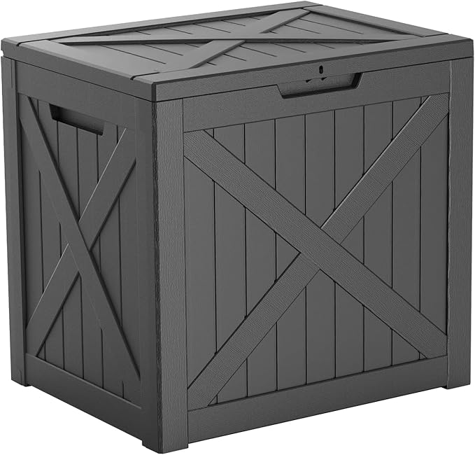 38 Gallon Outdoor Deck Box, Lockable Waterproof Outdoor Storage Boxes For Garden Tools,Indoor Cushions,Accessories Outside Storage Resin Weatherproof Container(Black)