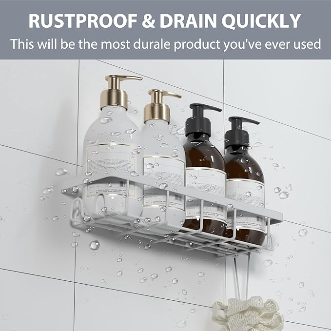 Shower Caddy Organizer with Hooks,Self Adhesive Bathroom Shelves,No Drilling Bathroom Organizers and Storage,Perfect for RV, Apartment, Home Decor,White 4PCS