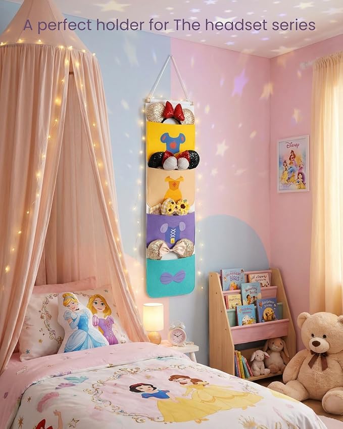 Princess Ear Organizer Hanging Headband Holder for Minnie Ears, Display & Storage for Disney Accessories, Holds Up to 8–10 Ears, Princess Room Decor