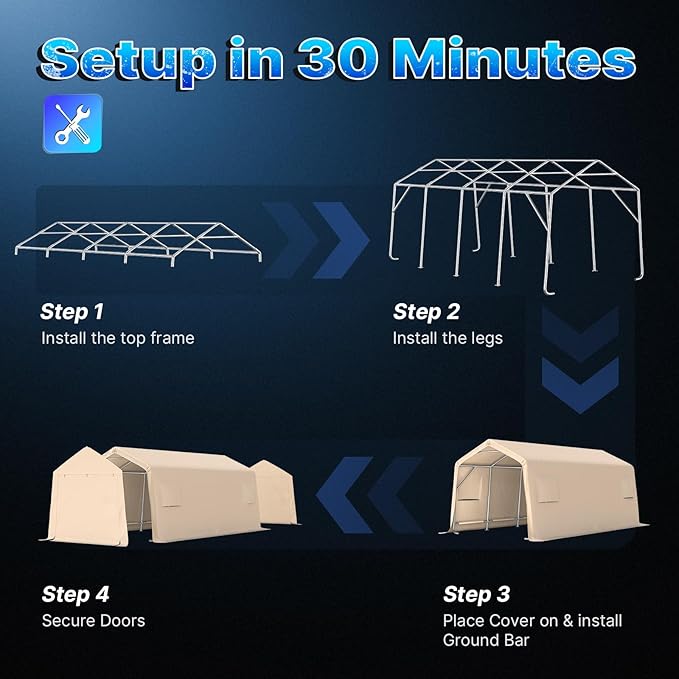 ADVANCE OUTDOOR Heavy Duty Carport 10X20 ft Outdoor Patio Portable Canopy Storage Shelter Shed with 2 Rolled up Zipper Doors & Vents for Snowmobile Garden Tools, Beige