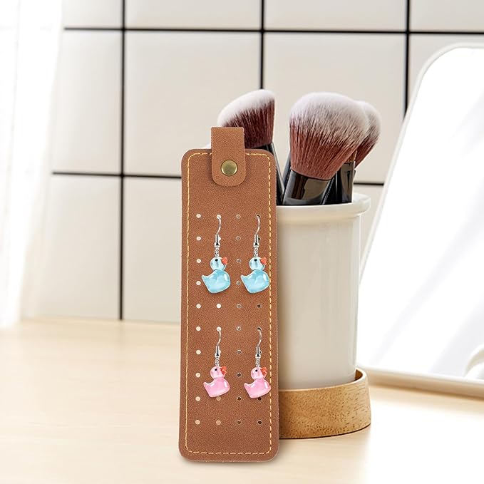Travel Jewelry Organizer Pouch Small Foldable Pu Leather Jewelry Storage Bag for Earrings Rings Necklaces Brown Travel Accessory Organizer for Women