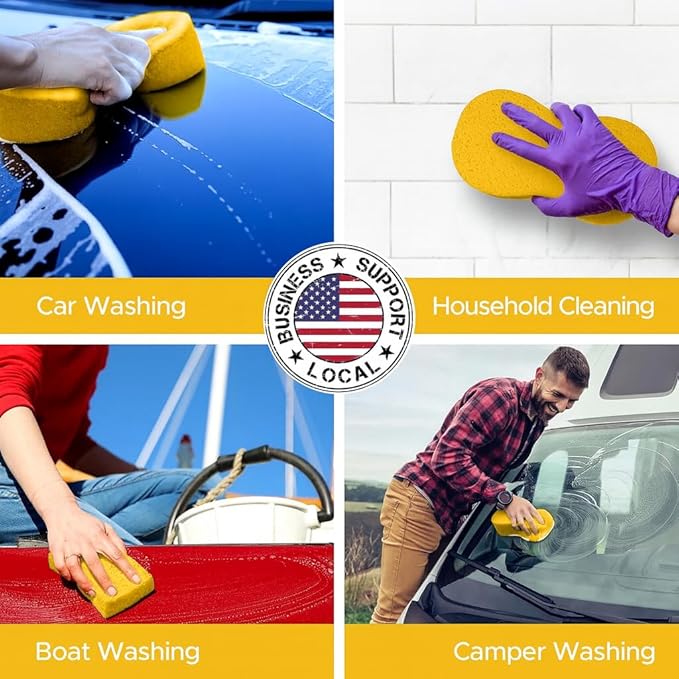 Multi-Purpose Sponges for Cleaning - Yellow 4 Pack, Large Sponges for Car Washing, Tile & Grout, All Purpose Cleaning