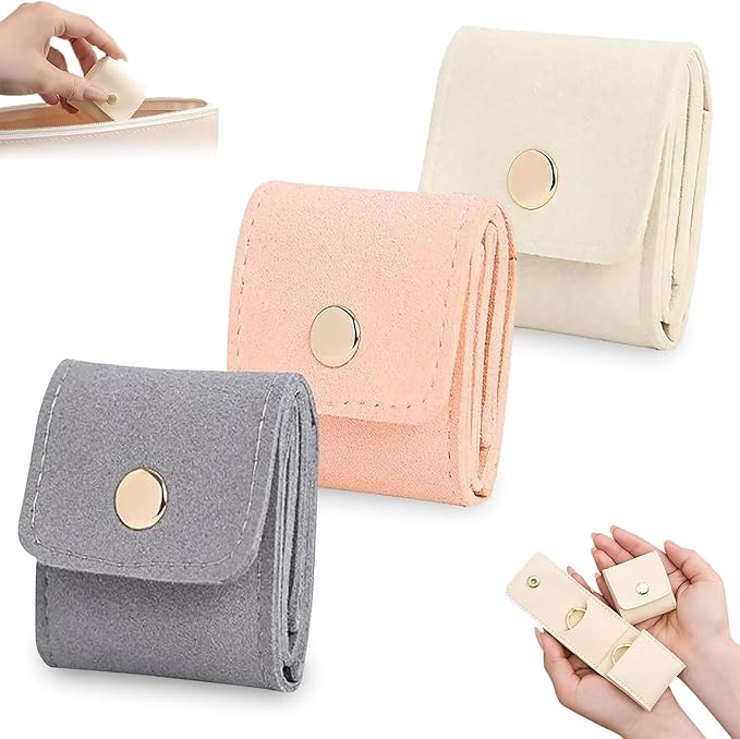 3Pack Mini Travel Jewelry Bag Foldable Portable Jewelry Organizers and Storage with Buckle Small Jewelry box for Necklaces, Earrings, Rings