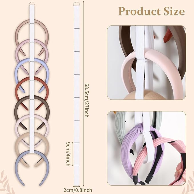 3PCS Headband Holder & Hair Accessory Organizer with 3 adhesive hooks - Large Capacity Foldable Display for Bedroom & Dorm, Easy Headband Storage Solution, White