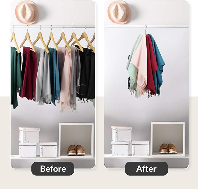 ZEDODIER 2 Pack Scarf Organizer Scarf Hanger for Closet, Rotatable Sturdy Hijab Holder Holds 16 Scarves, Metal Space Saving Closet Organizers and Storage, Silver