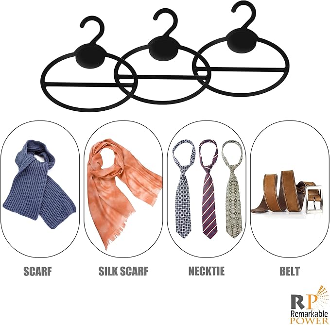 RP Remarkable Power, 50 Pack Black Scarf Hanger Plastic Scarf Holders Scarves Ties Organizers for Headscarves Clothing Sorting Storing