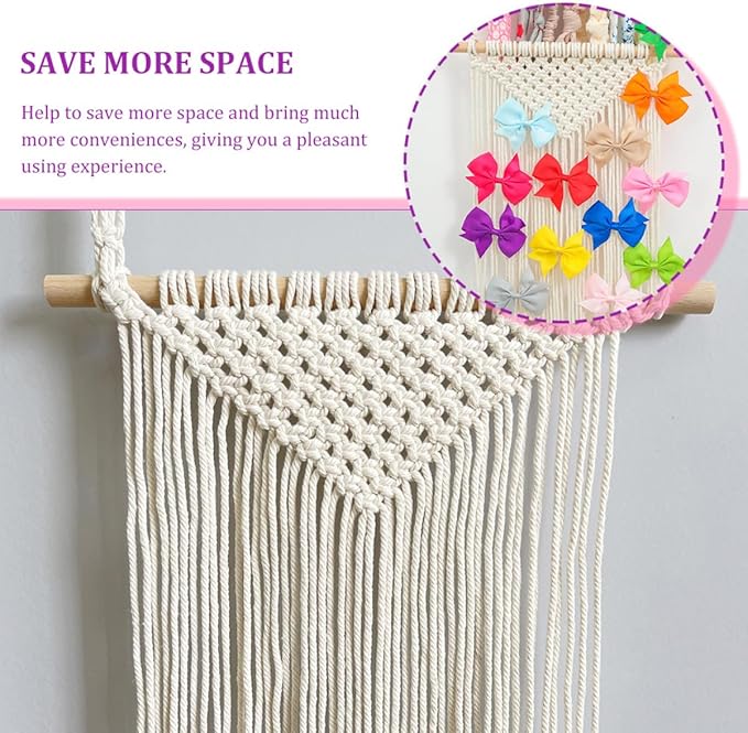 Cabilock Girls Hair Accessories Organizer Wall Hanging Hair Bow and Headband Holder Cotton Rope Scrunchies Storage for Room Decor for Clips and Ties