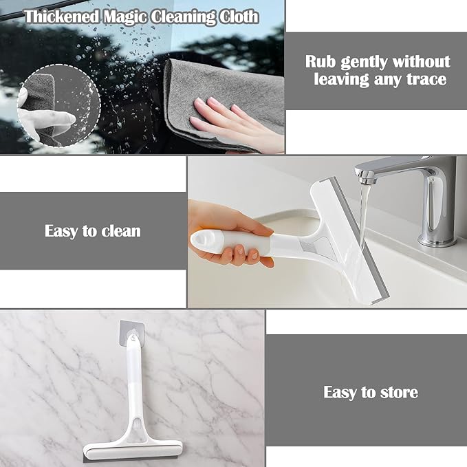 XANGNIER Window Cleaner Tool Kit,2025 3 in 1 Window Cleaning Scraper with Spray,Thickened Magic Cleaning Cloth,Window Scrubber Cleaning Squeegee for Glass,Mirror,Shower Doors,Car Windshields(White)