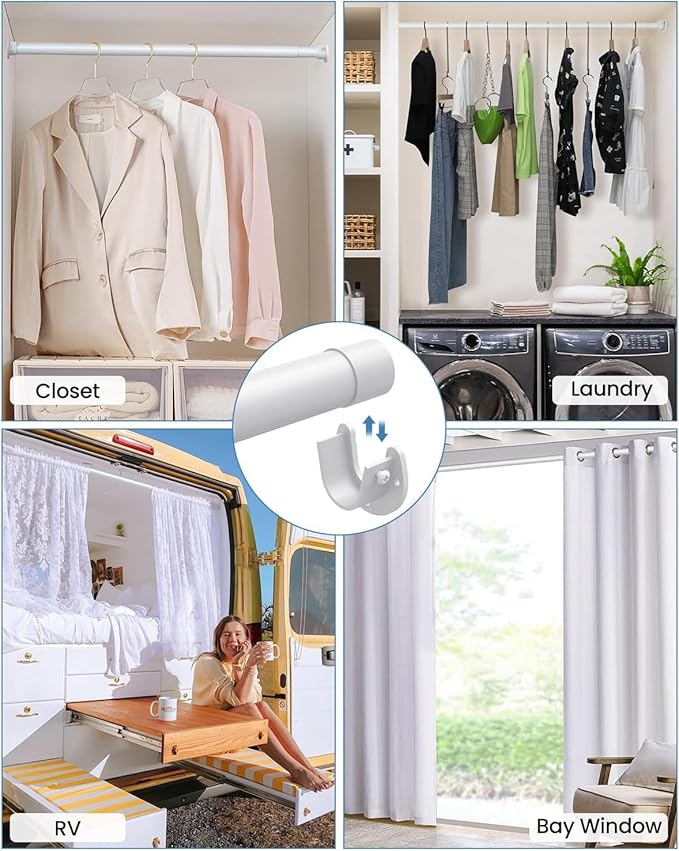3 PACK Closet Rods for Hanging Clothes, 17 to 54 Inches Stepless Adjustable Metal Closet Rod, 1.3 Inches Heavy Duty Clothes Hanging Rod for Closet Wardrobes Laundry RV, White