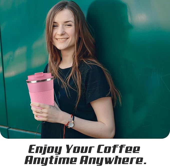 Vacuum-Insulated Stainless Steel Travel Coffee Mug, Leak-Proof Reusable Coffee Cup with Lid - Keep Hot & Cold Drinks for Hours, Durable Insulated Tumbler for Men & Women(3rd-Pink, 12OZ)