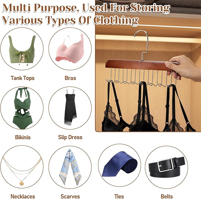 4 PCS Bra Hanger, Tie Holders for Closet, Belt Rack Organizer with 32 Hooks 360° Rotatable Belt Holder Bra Organizer for Closet Space Saving for Ties, Scarves and Handbags