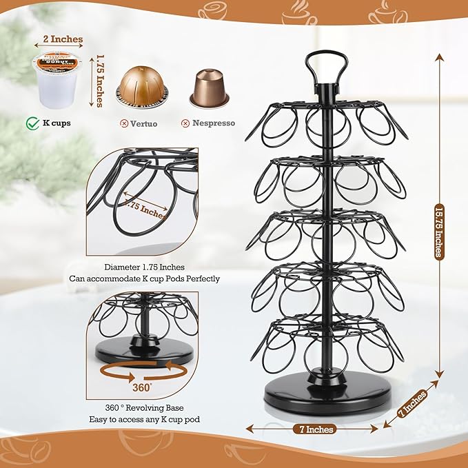 K Cup Holders,K Cup Holder, K Cups Holder,K Cup Carousel, Coffee Pods Holder Storage Organizer Stand,No Assembly Required,Black (40 Pods Capacity Easy Assembly Glossy Black)