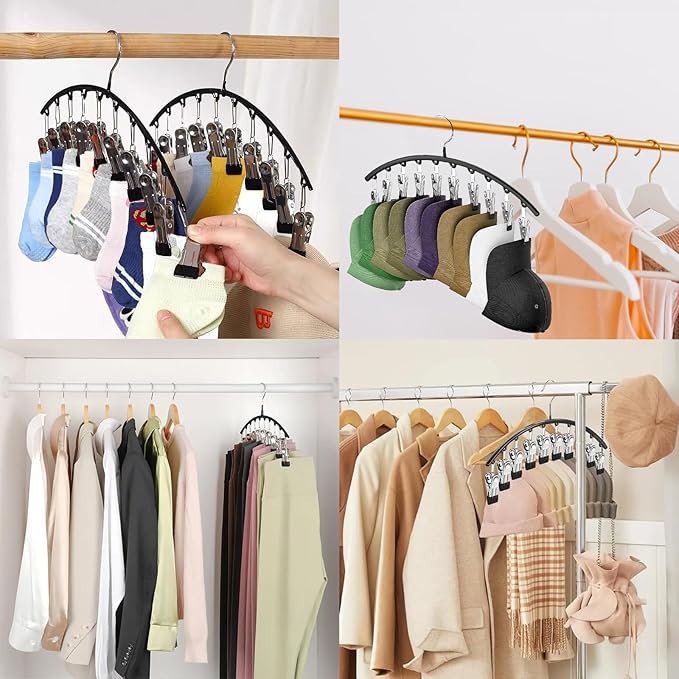 Legging Hangers for Closet Organizer, Hat Hangers for Closet 4 Pack with 10 Clips Holds 20 Leggings, Legging Hanger, Pants Storage Organizer Suitable for Socks, Panties, Underwear, Pants (4-Black)