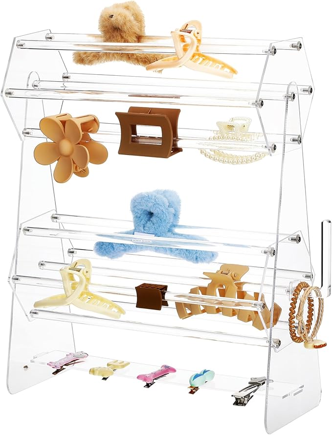 Acrylic Claw Clip Holder 360 Degree Rotating Claw Clip Organizer Hair Accessories Organizer Storage Display Clear Stand for Women Vanity Dressing Table(Hexagonal Style)